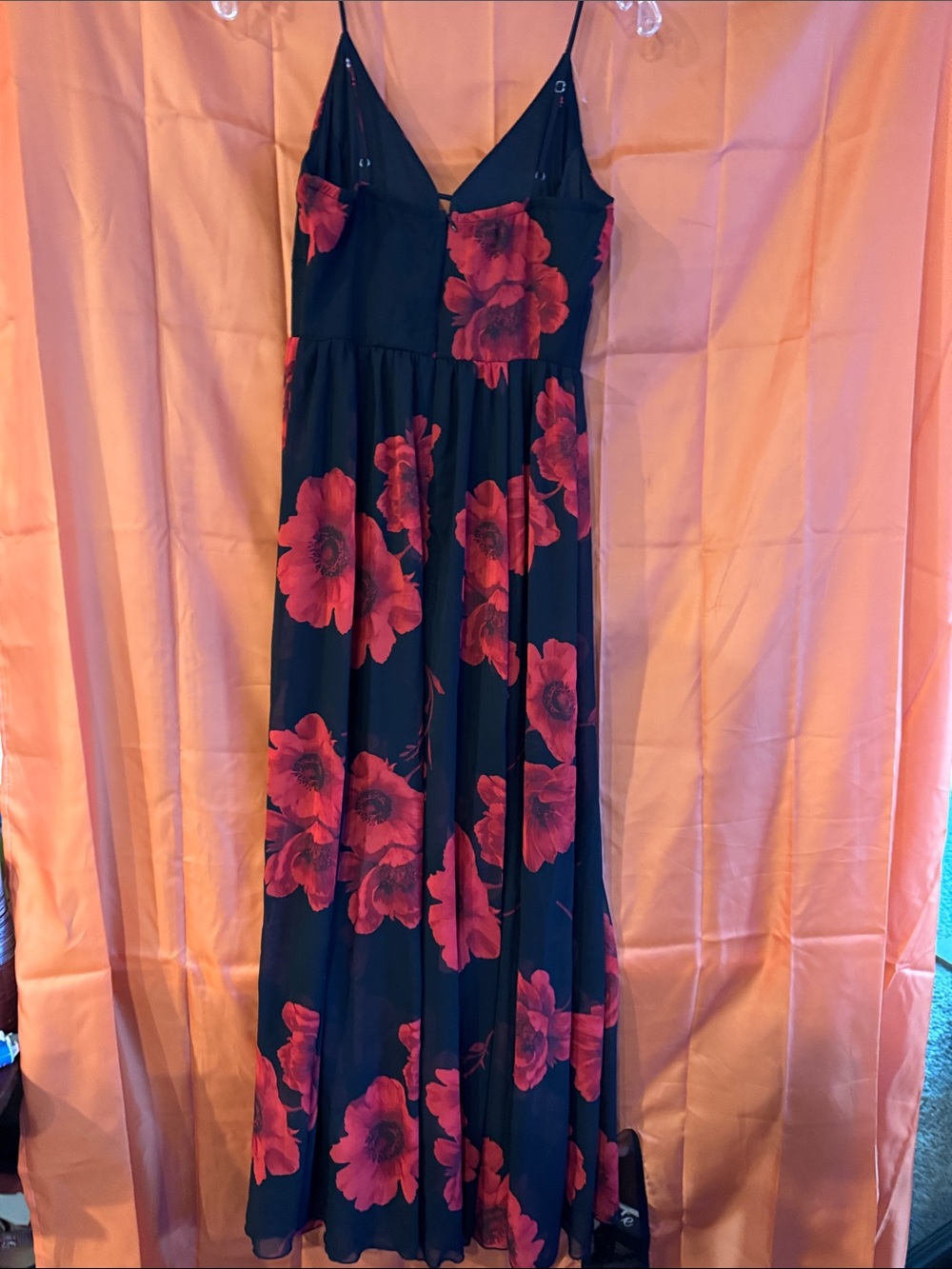 Sweet Storm Black Maxi Dress with Red Floral Motif